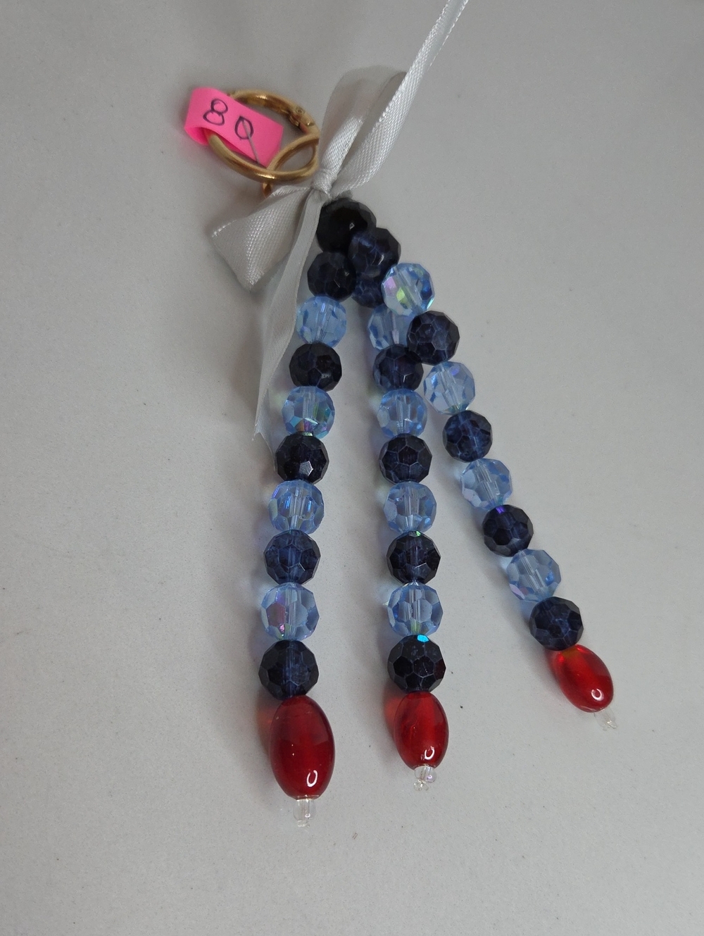 80 - Handmade Blue and Red Beaded Tassel Bag Charm
